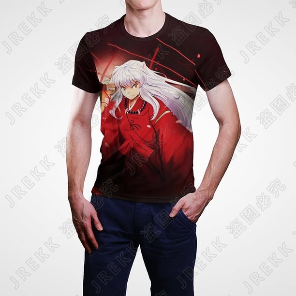 Camiseta Verano Nueva Inuyasha Hombres Manga Corta Moda Casual Mujer Impresión 3D Tops Dibujos Animados