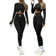 thumbnail image 4 of Workout Outfits for Women Sexy 2 Piece Long Sleeve High Waist Leggings with Crop Tops Exercise Yoga Set (Brown , M ), 4 of 5