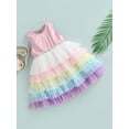 thumbnail image 3 of Toddler Girls Sweet Dress Summer Casual Sleeveless Rainbow Layered Dress Cute Puffy Tulle Dress Princess Dress, 3 of 8