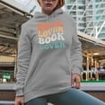 thumbnail image 2 of Book Lover, Reading Enthusiast Themed, Groovy Retro Wavy Text Merch Gift, Heather Grey Hooded Sweatshirt or Hoodie, Large, 2 of 5