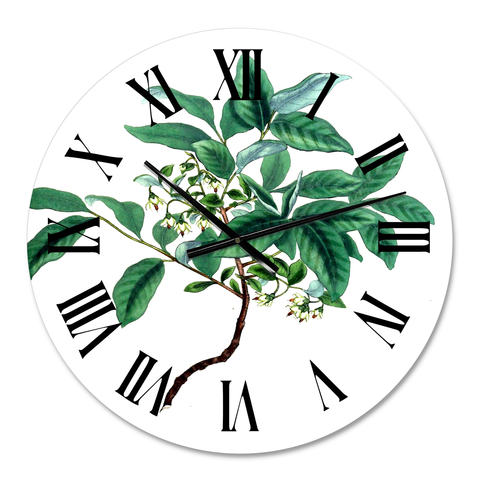 Designart 'Vintage Green Leaves Plants Iv' Traditional Wall Clock