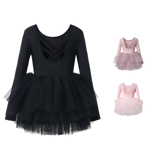 Vividxx Girls Dresses Long Sleeve Ballet Leotards Dance Dresses for Performance Elegant Leotard Outfit with Skirt 5-6 Years