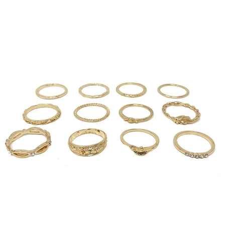 Magik Knuckle Ring Sets Stacking Bands Midi Mid Above Joint Rings Punk Finger Tip (12 Pcs Wiring Gold)