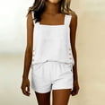 thumbnail image 5 of Ecqkame Two Piece Sets for Women Summer Casual Solid Color Linen Top and Elastic Waist Shorts Lightweight Outdoor Vacation Outfit Set White S, 5 of 7
