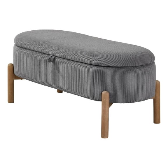 Fian Storage Bench w Lift Top- Natural Brown Legs- Gray Corduroy 42 Inch