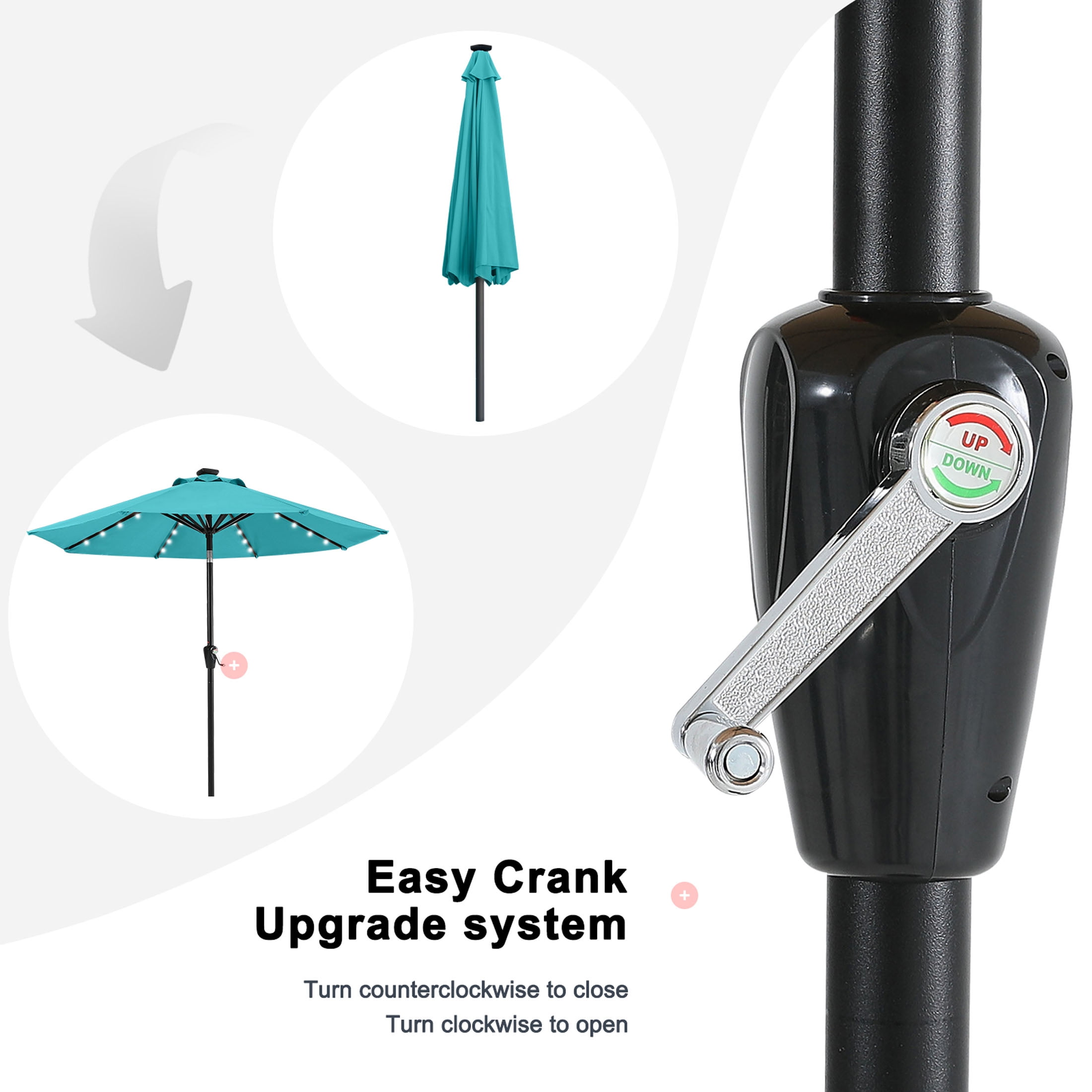 MASTERCANOPY 9ft Solar Patio Umbrella with LED Lights Tilt and Crank, Turquoise