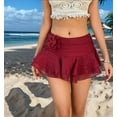 thumbnail image 6 of Women'S Mini Skirt Mesh Flowy Hem Y2K Skirts Multi-Layer Ruffle Trim Skort Red M, 6 of 9