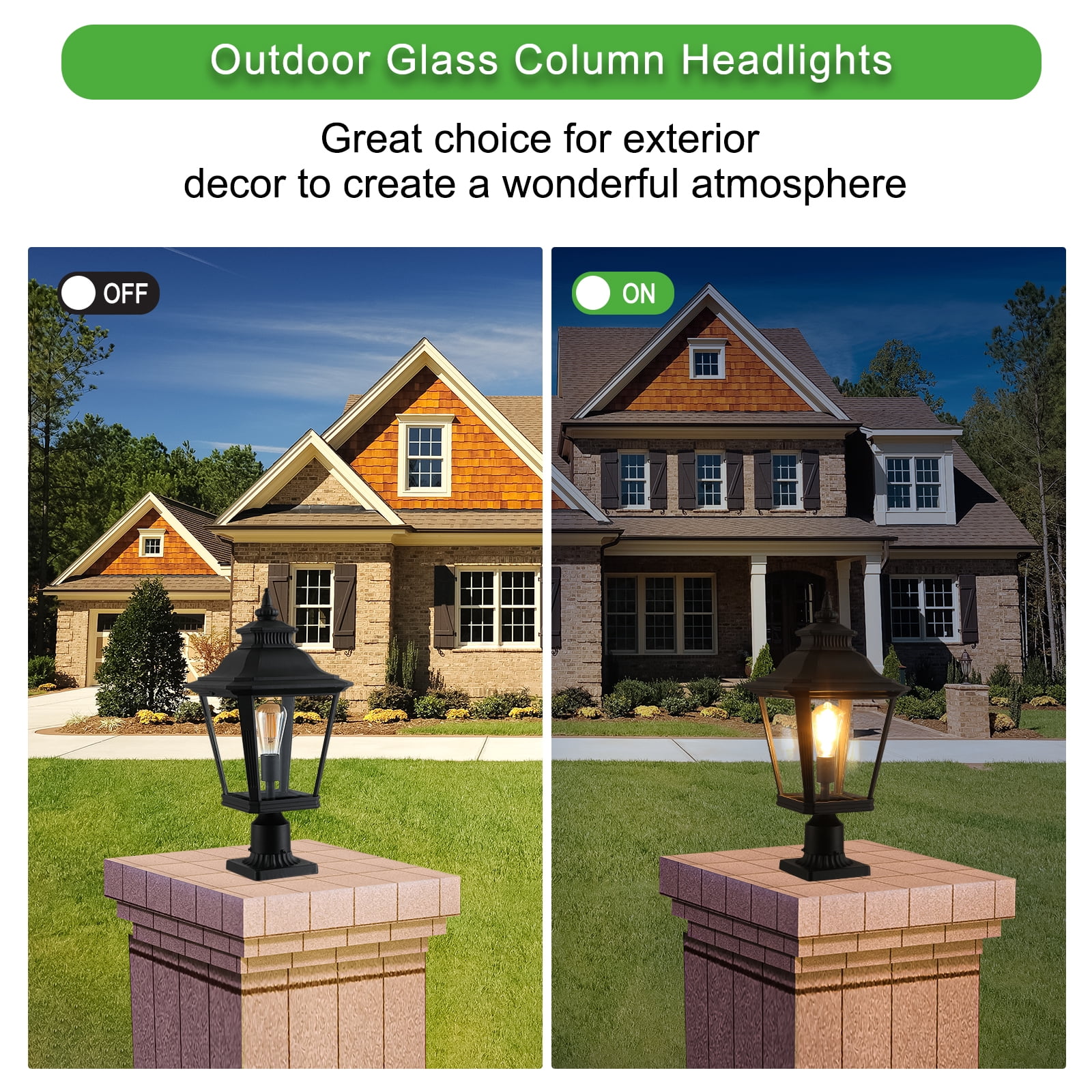 21"(H) 1-Pack Outdoor Post Lantern Light – Vintage Black Metal & Clear Glass Pillar Lamp for Garden, Gate, Driveway, and Pathway Lighting with Elegant Design (Bulb Not Included)