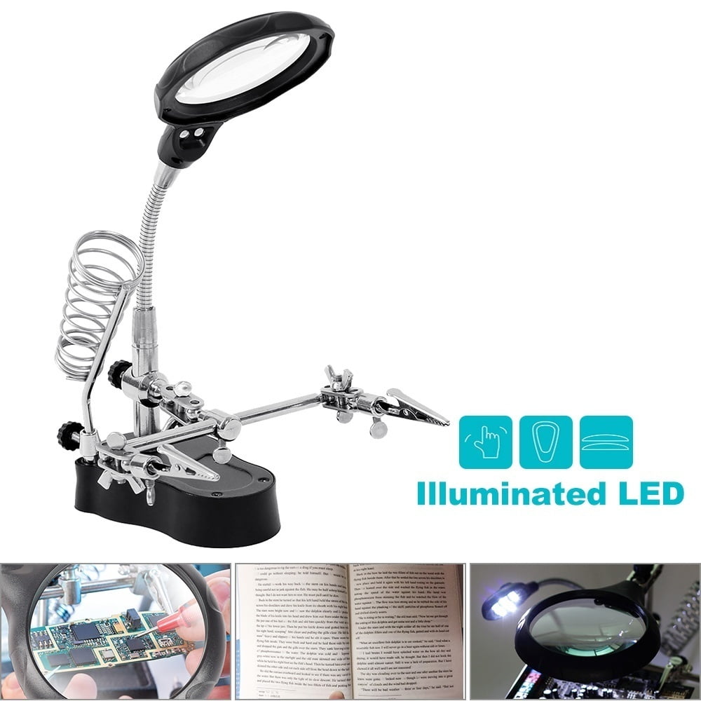 LED Magnifying Magnifier Glass with Light on Stand Clamp ...