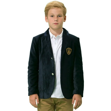 Fine Cotton Outerwear - Leo&Lily Boys Kids Cotton Fine Velvet Blazers Jackets With Lining Marine