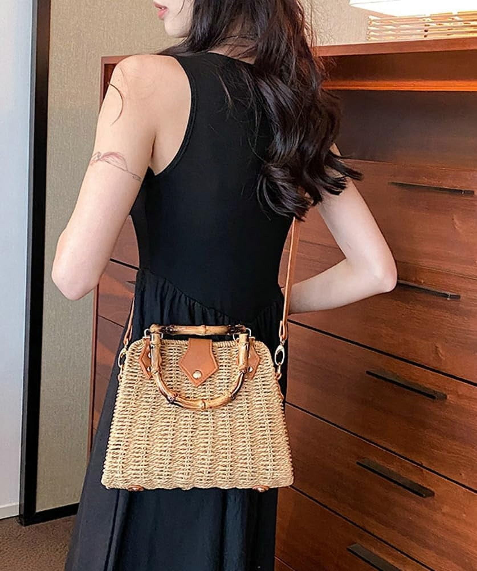 esunarty Women’s Summer Handwoven Straw Bag Top-Handle Purse & Crossbody Clutch, Khaki
