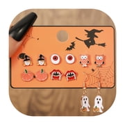 6 Pairs Halloween Earrings Set Witch Ghost Pumpkin Eyeball Owl Fangs Mini Stud Dangle Jewelry for Halloween Party Cosplay