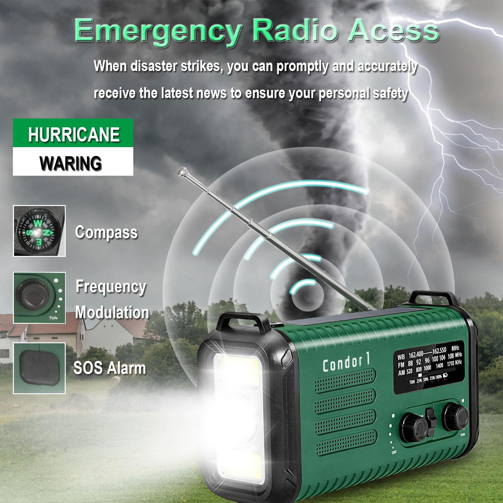 20000mah/ 74000mwh Hand Crank Emergency Radio  Am/fm/noaa Weather Solar With Usb Phone Reading Lamp Flashlight & Sos For (army Green)
