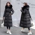 thumbnail image 3 of Chaqueta de invierno de algodón acolchado de corte entallado con cinturón y cuello de lana, chaqueta fina, abrigo de plumón, chaqueta de algodón acolchado de lana por encima de la rodilla, 3 of 6