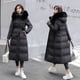 thumbnail image 3 of Chaqueta de invierno de algodón acolchado de corte entallado con cinturón y cuello de lana, chaqueta fina, abrigo de plumón, chaqueta de algodón acolchado de lana por encima de la rodilla, 3 of 6