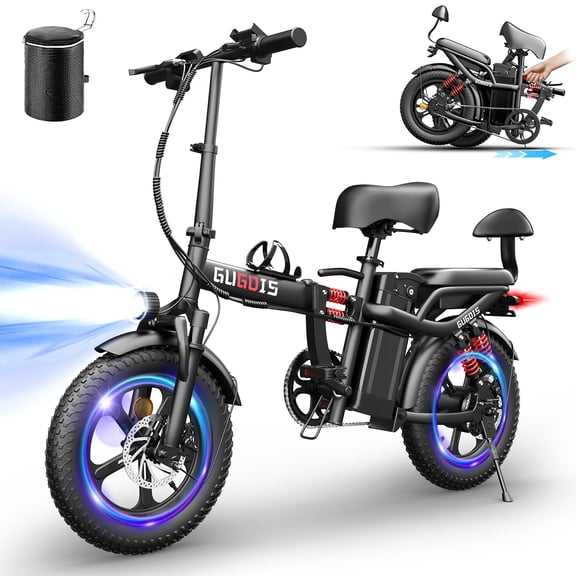 GugoIs 1000W Peak Electric Bike for Adults, 16" * 3.0 Fat Tire Electric Bicycle, 48V 20Ah Battery, One-step Folding Commuter Ebike, Handlebar Bag & Rear Seat, USB-A UL2849