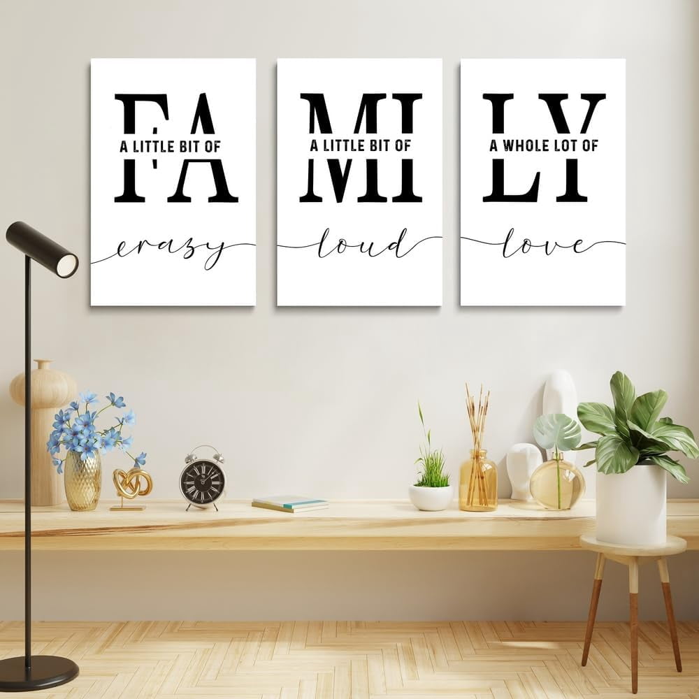 Home Family Wall Art for Living Room Dining Room Wall Decor Inspirational Quotes Poster A Little Bit of Crazy Print,Family Quotes, Family Sign, Living Romm Wall Art,Family Print Canvas 12"x16"