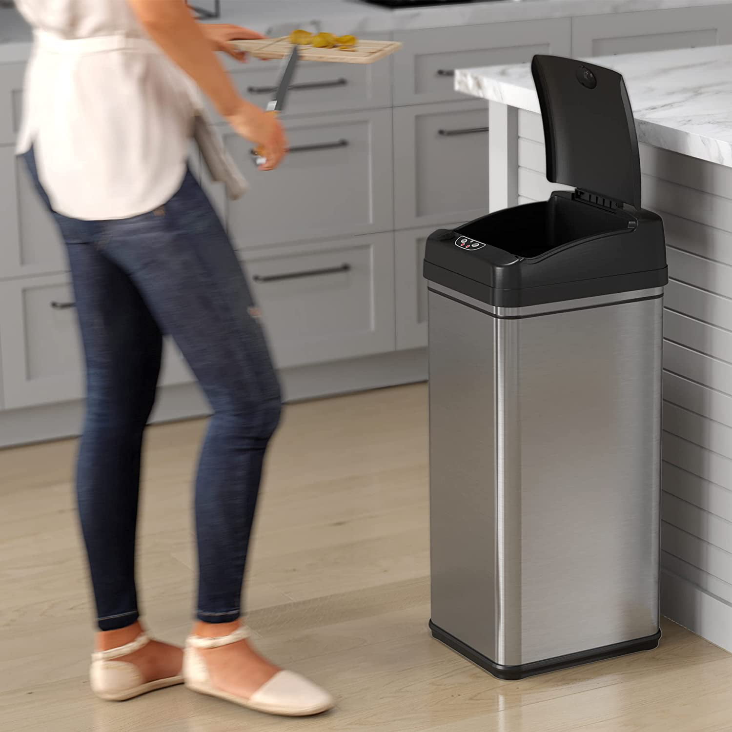 iTouchless 13 Gallon Touchless Sensor Kitchen Trash Can Odor F Stainless Steel 