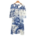 thumbnail image 6 of Blue Chinoiserie Toile Pattern Bird Tree Womens Summer Dress Tie Back A Line Flare Dress, 6 of 9