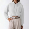 thumbnail image 2 of Wang6 White Cropped Hoodies for Womens Causal Loose Fit Solid Pullover Sweatshirts Trendy Fall Drawstrings Long Sleeve V Neck Tops White M, 2 of 8