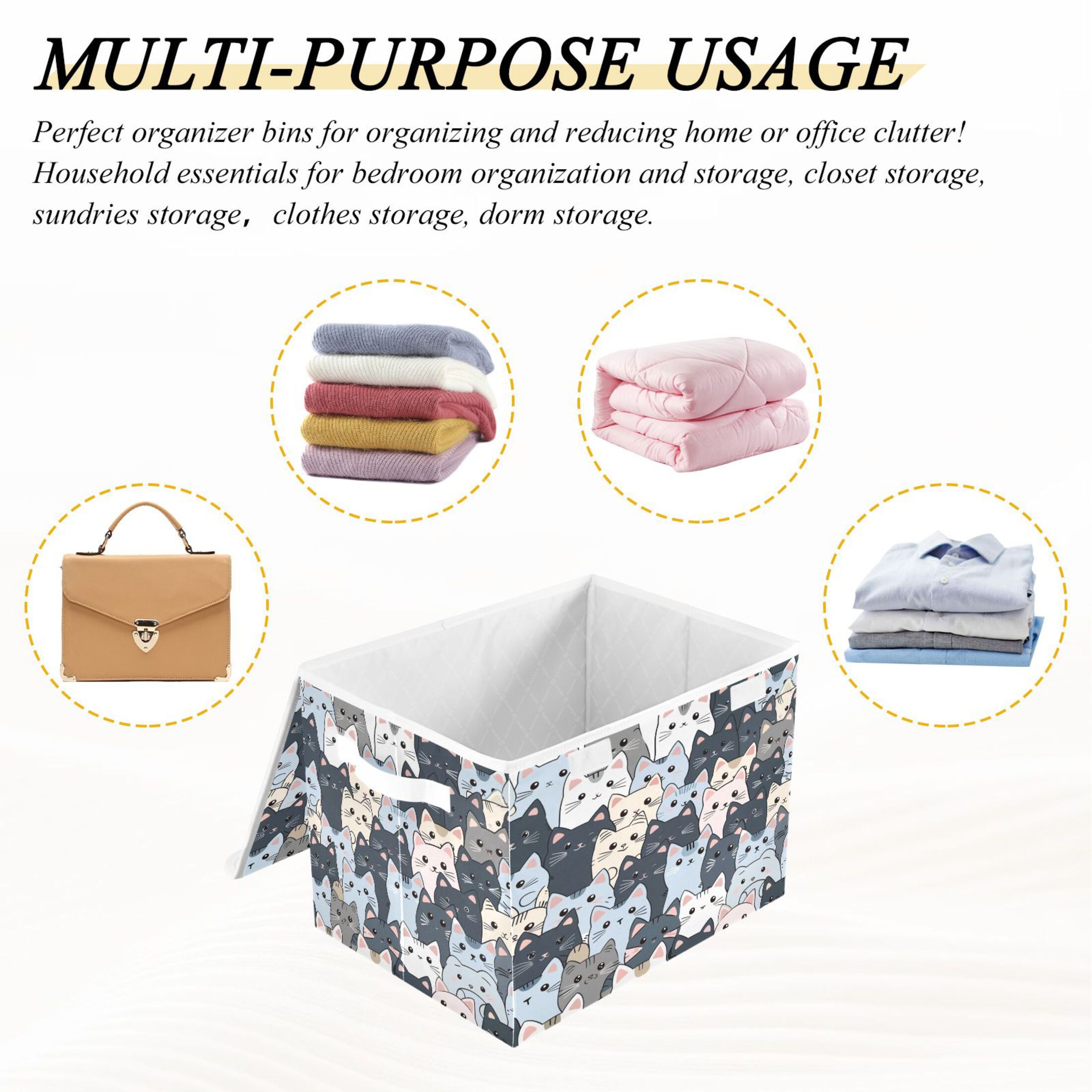 Ryvnso Cute Doodle Cats Large Lidded Foldable Storage Baskets Cubes Boxes Lids Bin for Home