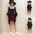 thumbnail image 2 of Sarkoyar Women Halloween Cosplay Dress Irregular Cuff And Hem Skull Pattern Lace Tie-up Strap Low-cut Button Decor Medieval Vintage Performance Stage Show Dress, 2 of 10
