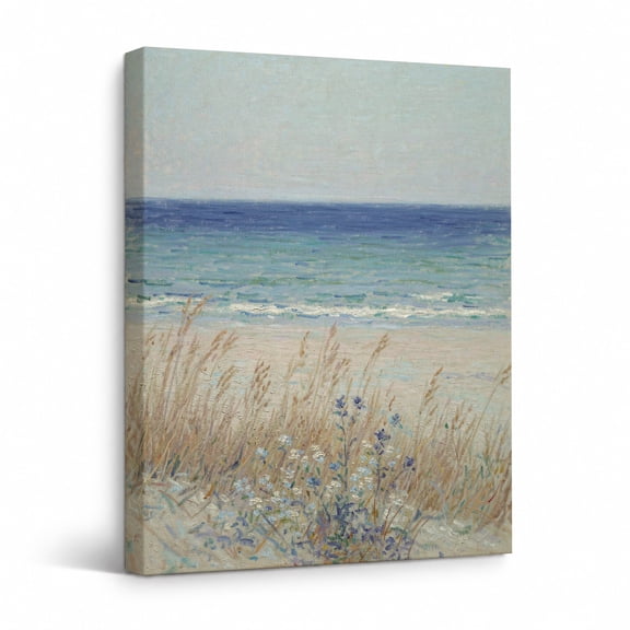 Coastal Canvas Wall Art, Ocean Beach and Wildflower Painting, Impressionist Seascape Wall Decor for Living Room Bedroom Office 18"*24"