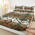thumbnail image 3 of Homewish Bohemian Aztec Women Queen Sheet Sets, Brown Stripes Abstract Flat Sheet, Rustic Farmhouse Style Queen Fitted Sheet, Lightweight Room Decor, 4pcs, 3 of 7