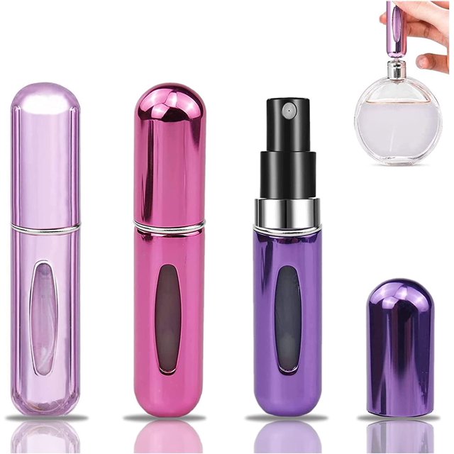 Mini Refillable Perfume Atomizer Bottle, Portable Perfume Spray Bottle Atomizer Perfume Bottles 5ml Travel Size Refill Pump Case (3pcs Pink+Rose Red+Purple)