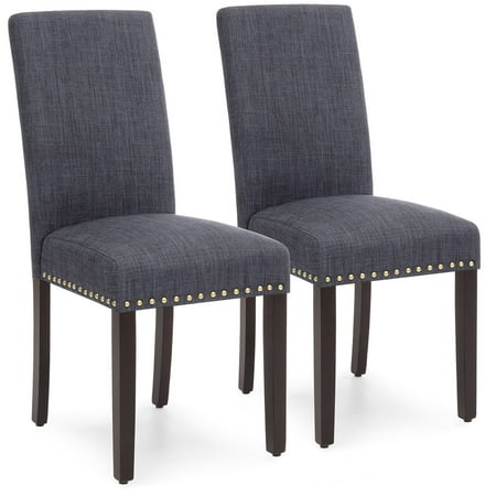 Set Upholstered Cabinet - Best Choice Products Set of 2 Upholstered Fabric High Back Parsons Accent Dining Chairs for Dining Room, Kitchen w/ Wood Legs, High Density Foam Padding, Nail Head Stud Trim - Gray