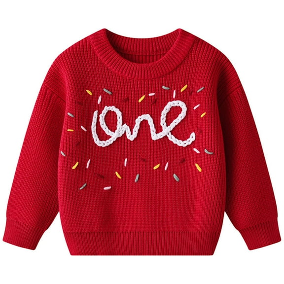 HCNTES Baby Baby Base Knitted Birthday Hand Embroidered English Boys and Girls Sweater(7-8 Years,G351-Red)