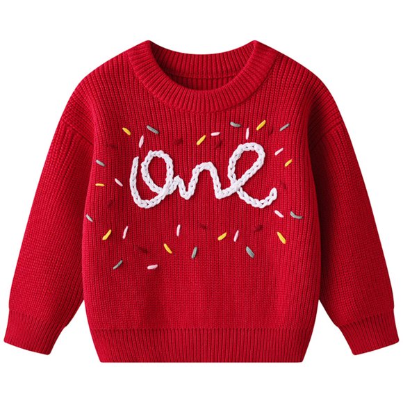 WUANDIXFA Kids Christmas Sweater for Boy Girl Baby Baby Base Knitted Birthday Hand Embroidered English Boys and Girls Sweater Red,3-4 Years