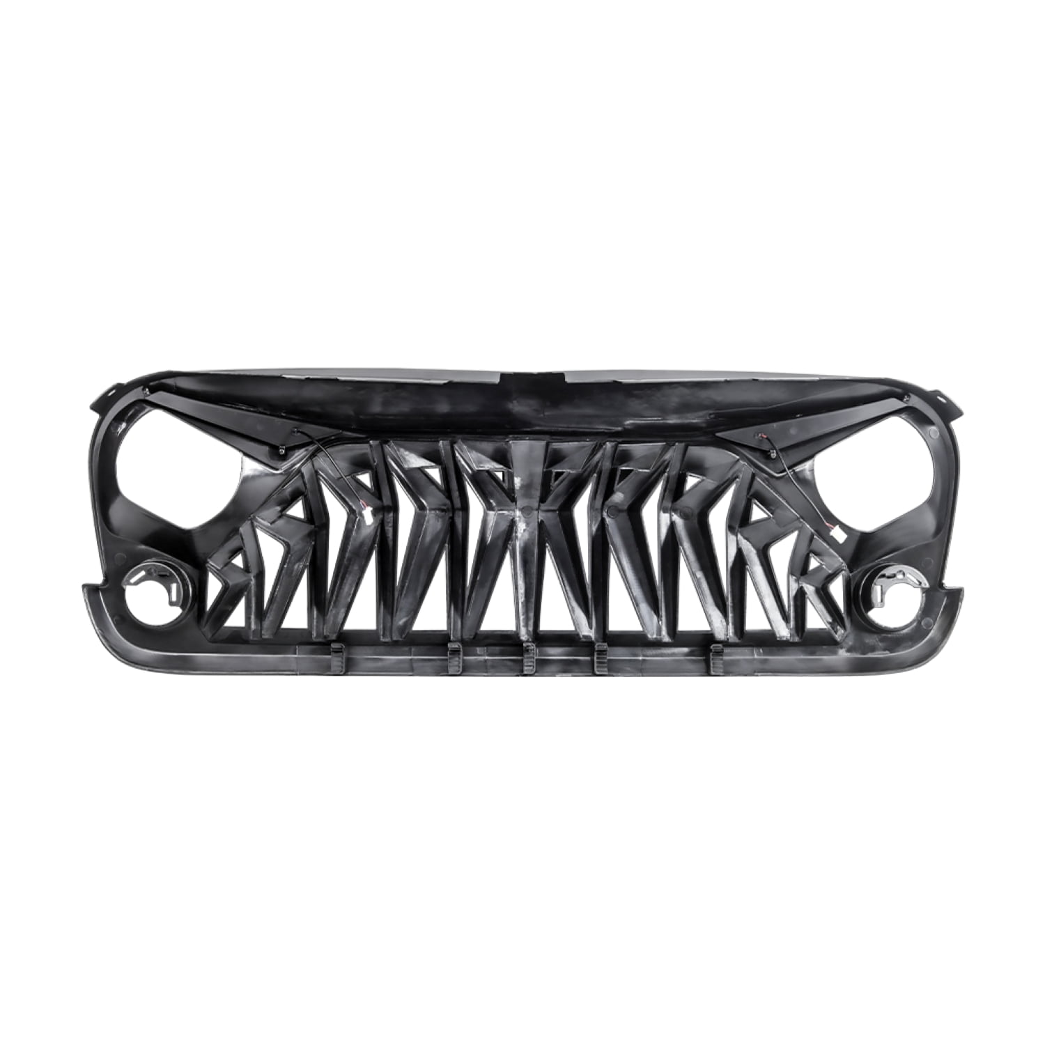 AMERICAN MODIFIED Front Shark Grille w/ LED Eyebrow DRL and Turn Signal Lights Matte Black For 2007-2018 Jeep Wrangler JK JKU