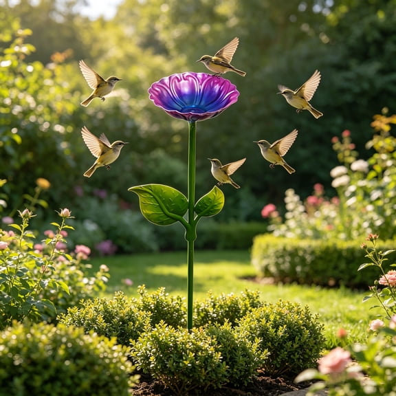 MMJ Bird Feeder Iron Ground Stake Bird Bath Bowl Outdoor Garden Courtyard Decoration 25.2x4.33in