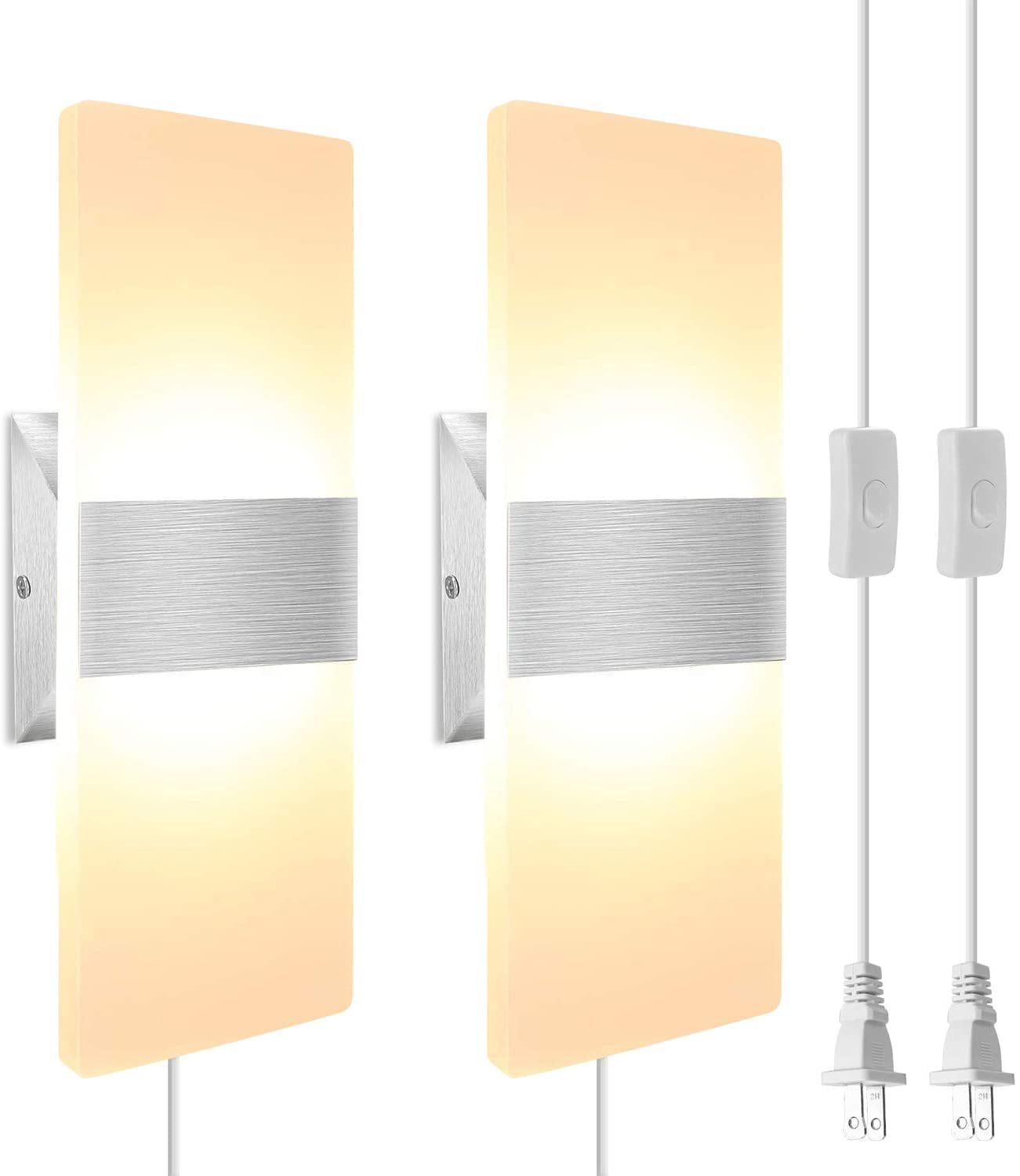 Modern LED Wall Sconce Wall Light Plug in Cord with on/Off Switch Wall Lamp Gold 