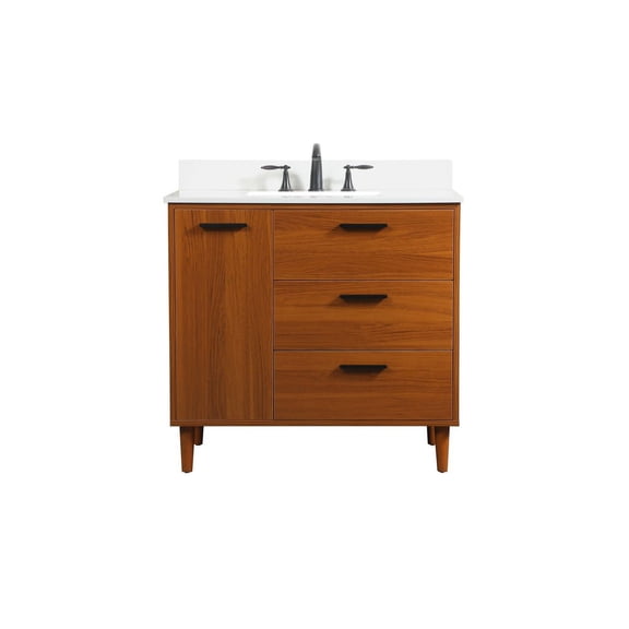 Elegant Decor Baldwin 36" Solid Wood Bathroom Vanity with Backsplash in Teak