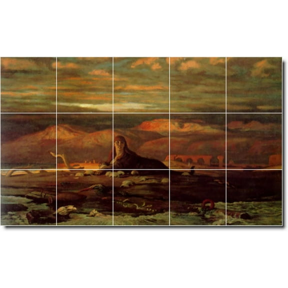 Ceramic Tile Mural-Elihu Vedder Mythology Bathroom Tile Mural 17. 21.25" w x 12.75" h using (15) 4.25 x 4.25 ceramic tiles