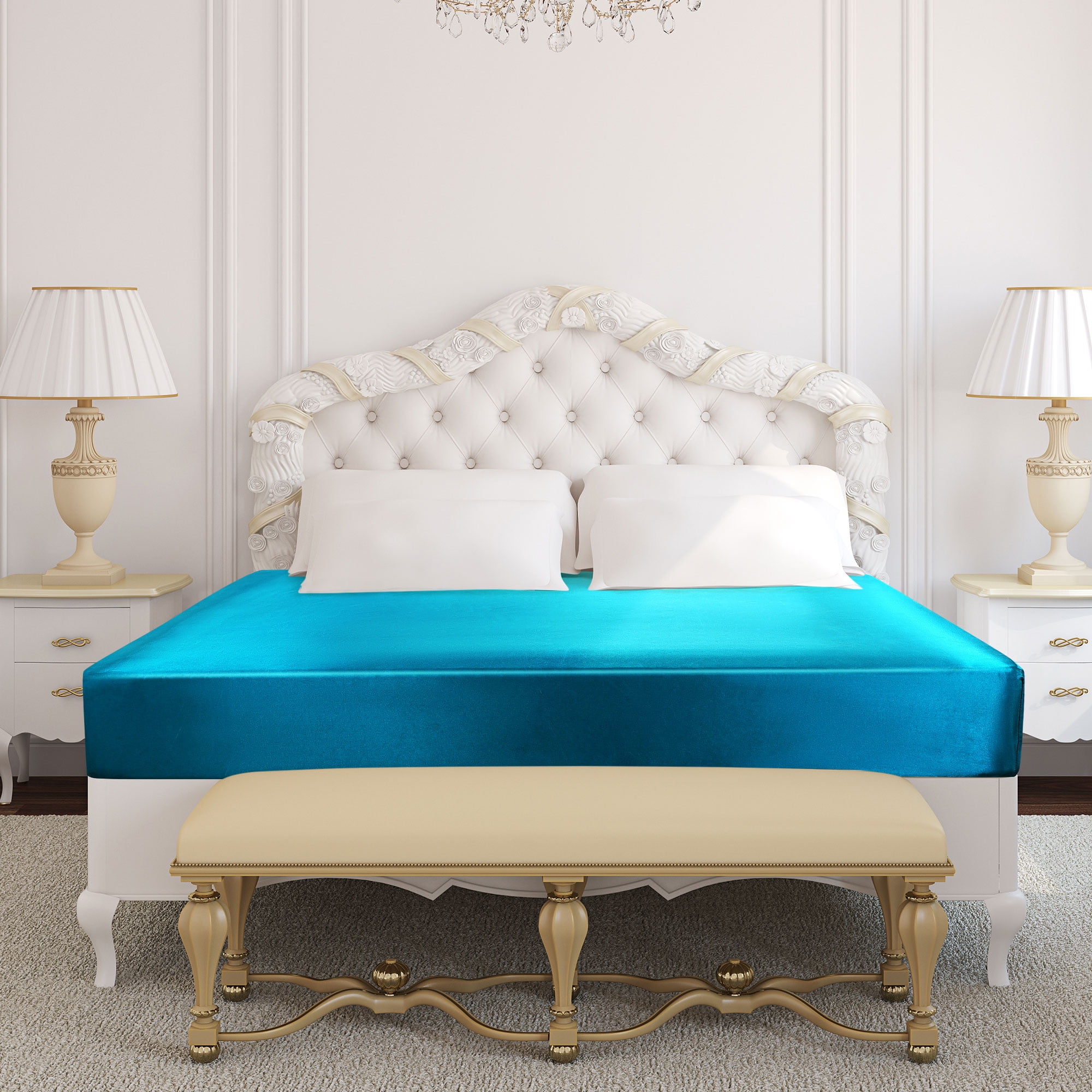 Unique Bargains Silky Deep Pocket Bed Sheet Soft Twin Peacock Blue