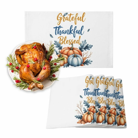 Fall Placemats Set of 6 Pumpkin Leaves Place Mats Thanksgiving Placemat Grateful Thankful Blessed Table Mats for Dining Kitchen Table Holiday Dinner Party Home Fall Decorations 13x19 Inch