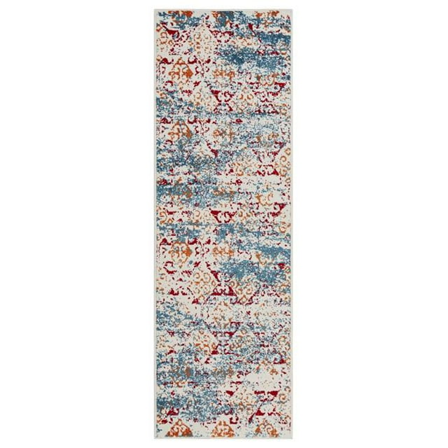 LR Home FUSIO81353WHT2370 Tapis de Zone Intérieure à Bande de Damas en Détresse par Fusion