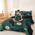 thumbnail image 4 of Homewish Gothic Halloween Crow 7-Piece Twin Bedding,Daisy Floral Pattern Bedding Comforter Set,Dark Teal White,Black Reversible, 4 of 8