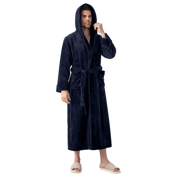 ShomPort Cable Knit Bathrobes for Mens Fleece Long Sleeve Tie Front Solid Color Sleepwear Winter Winter Warm Robes with Pockets