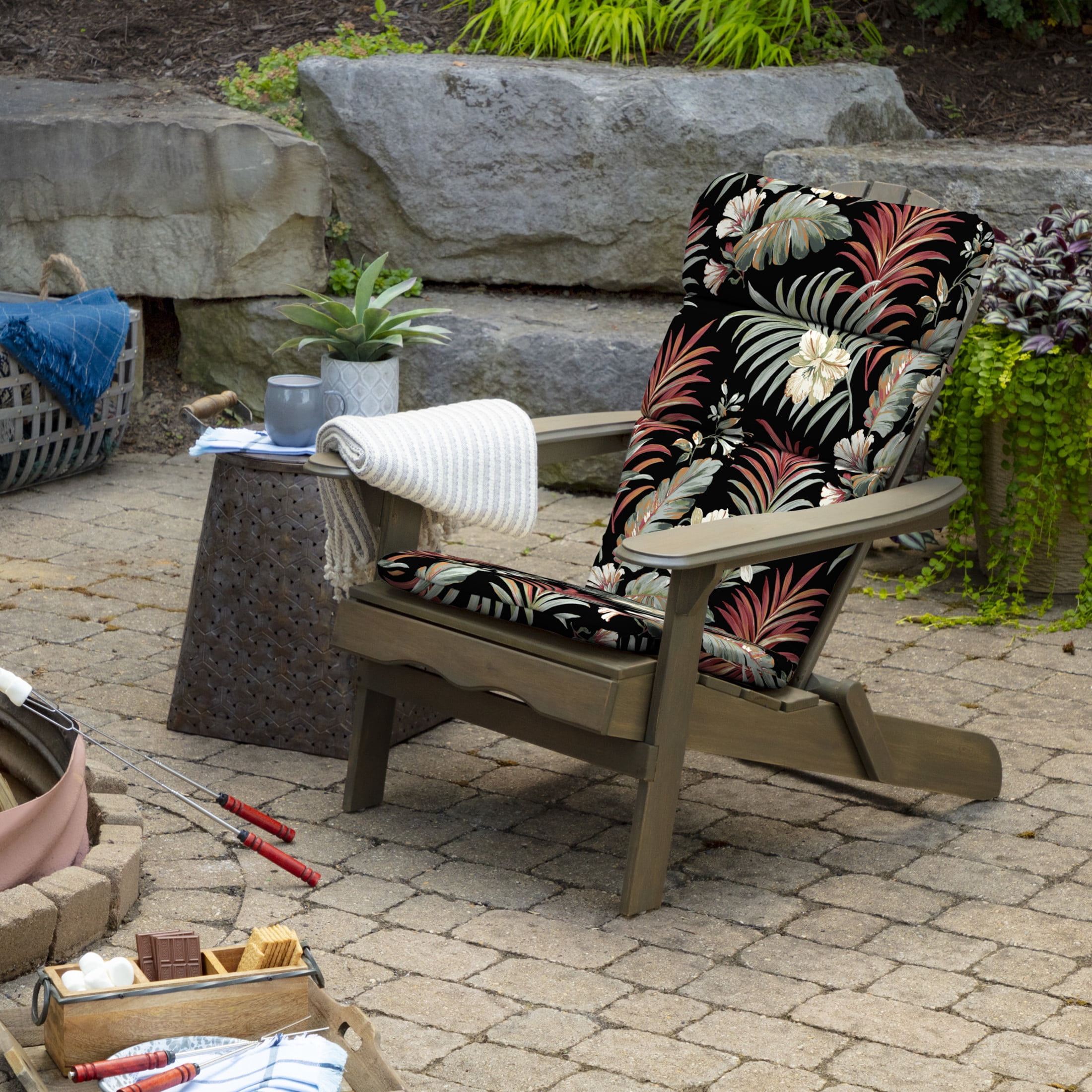 Arden Selections Outdoor Adirondack Cushion, 20 x 17, Water Repellent, Fade Resistant, for Adirondack or Rocking chairs 17 x 20, Simone Black Tropical