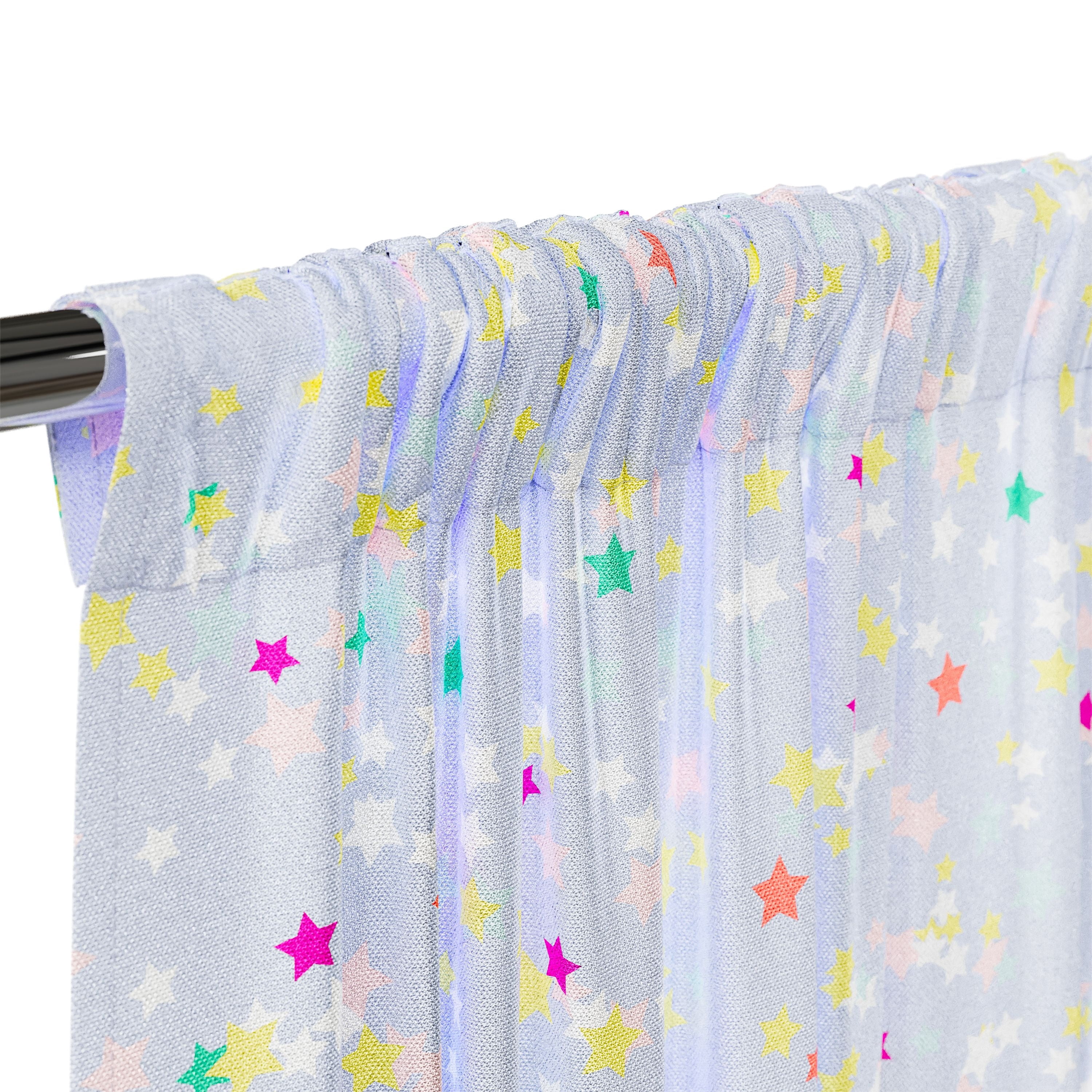 Mainstays Kids Light Purple Printed Glow in the Dark Blackout Rod Pocket with Back Tabs Single Curtain Panel, Multicolor Star Print, 38" W x 95" L