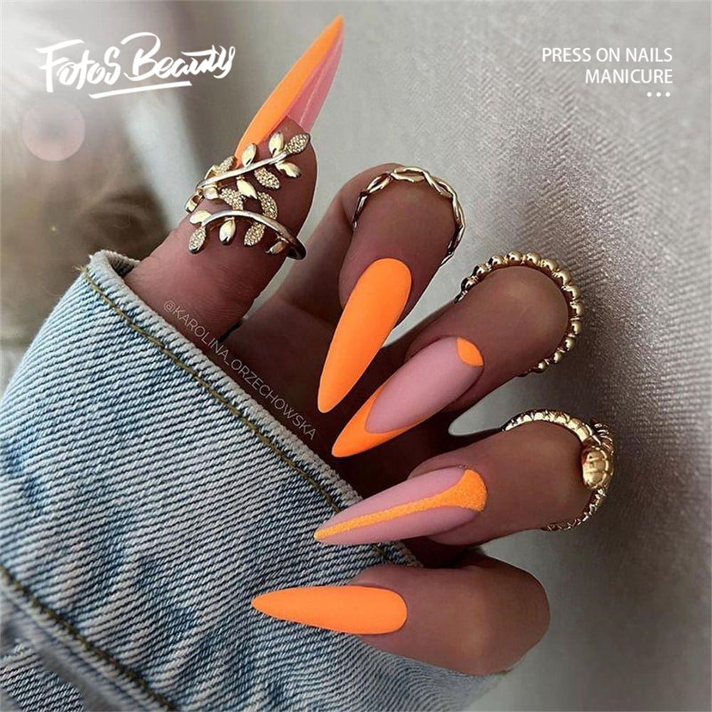 matte orange nails | Fall acrylic nails, Pretty nails, Gorgeous nails