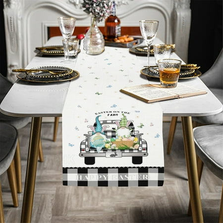 

BLNVKOP Easter Bunny Eggs Creative Polyester Cotton Printed Table Flag Table Decoion