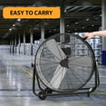 thumbnail image 4 of DSstyles 24 Inch Industrial Drum Fan, 5700 CFM High Velocity Floor Fan, 3 Speed Heavy Duty Metal Air Circulator Fan, 360° Tilt with Casters Handle, Ideal for Patios, Warehouse, Commercial, Basement, 4 of 7