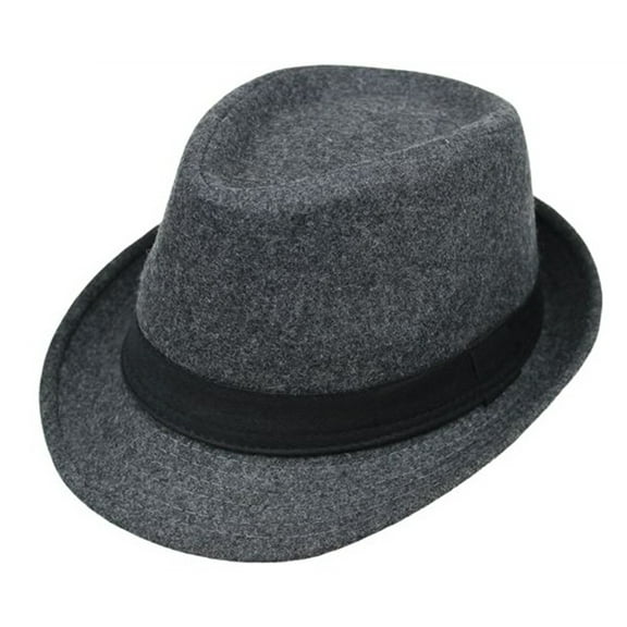 Yokua Men Women Unisex Vintage Wide Brim Fedora Hats Flat Top Solid Color Curved Trim