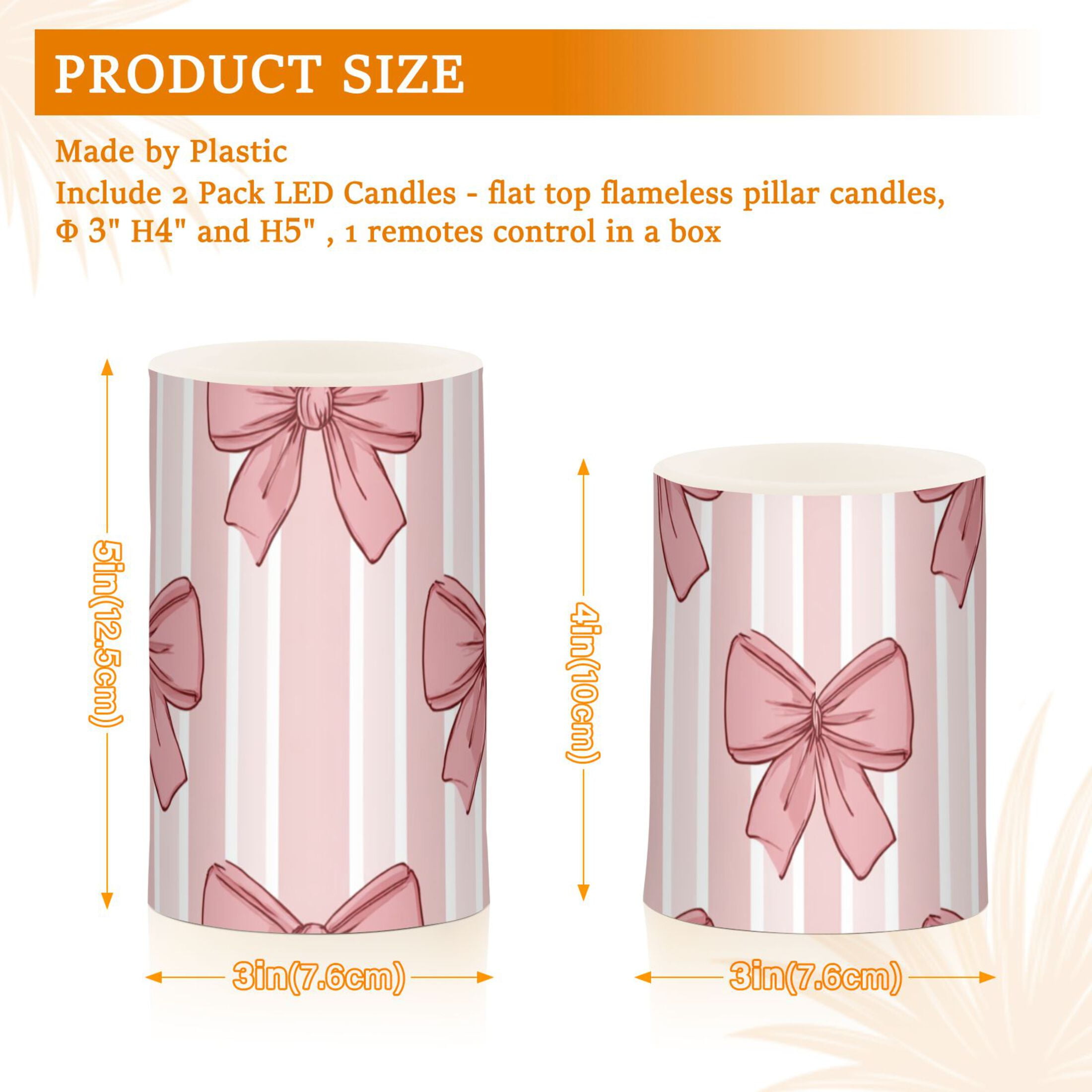 Pink Stripes Bows Flickering Flameless Candles LED Tealight Battery Operated with Remote Set of 2 Holiday Decor Ornaments