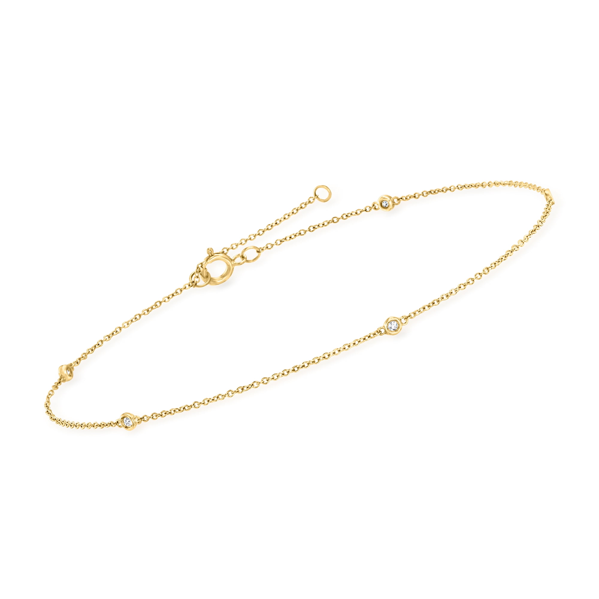 Pure Collection by Ross-Simons 0.10 ct. t.w. Diamond Station Anklet in 14kt Yellow Gold, Women's, Adult